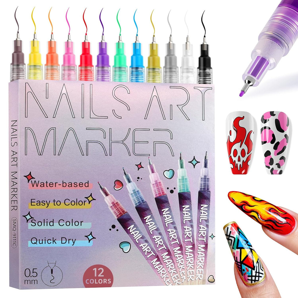 Premium Nail Art Pens Set of 12 Colors