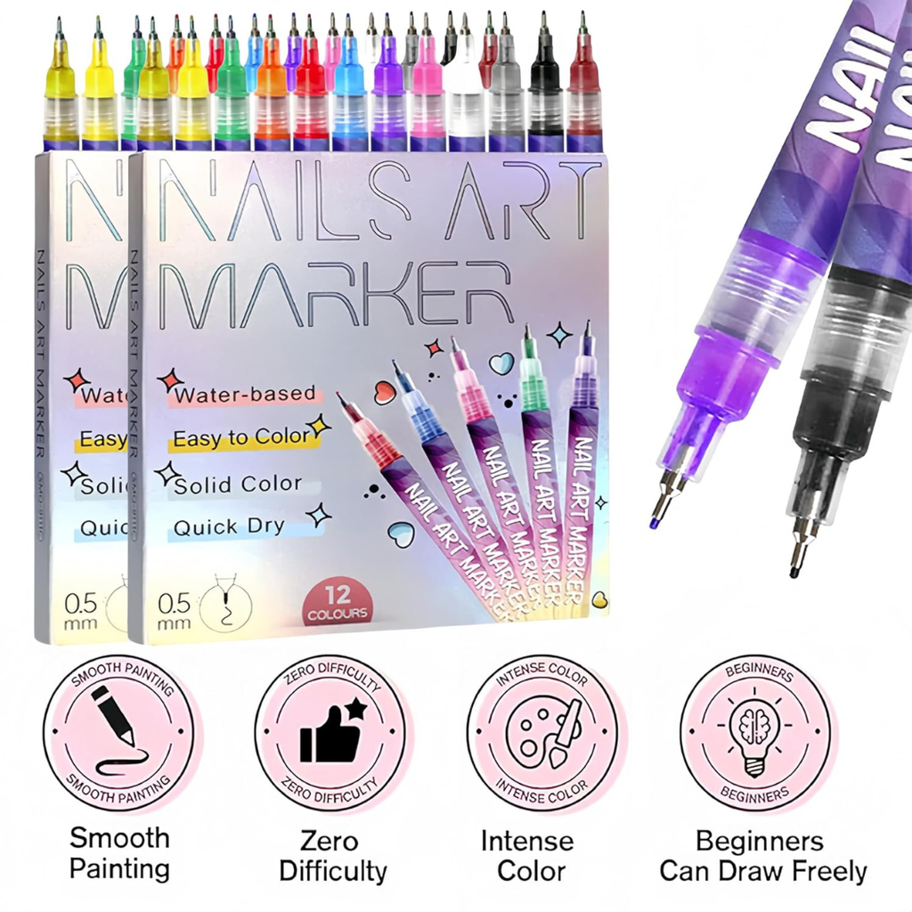 Premium Nail Art Pens Set of 12 Colors